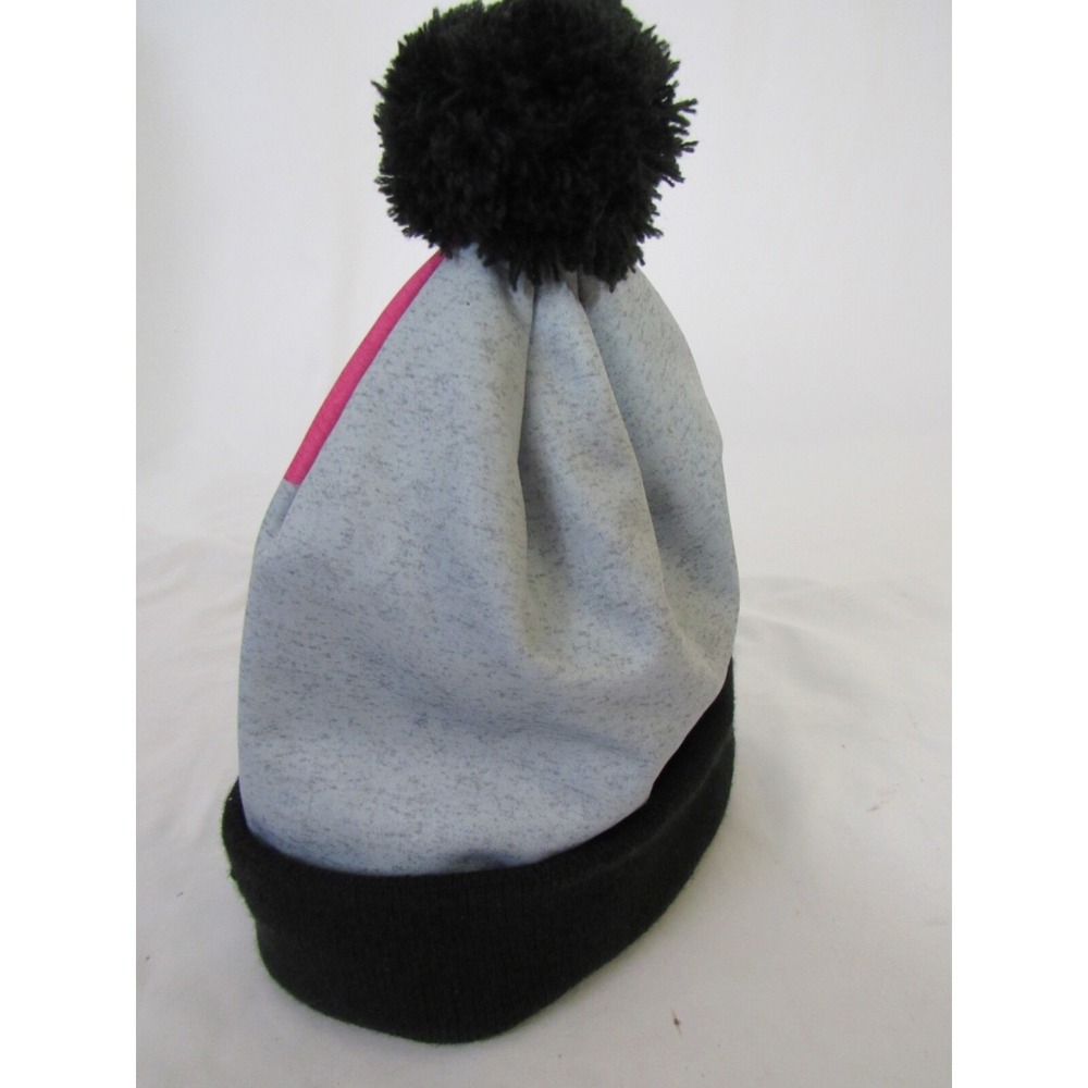 Nike Pink Gray Black Knit Cuff Beanie Skull‎ Cap Pom Pom Youth Boy's 8-20 - Picture 2 of 5
